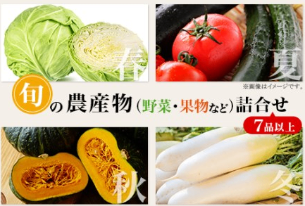 Assortment of seasonal produce (vegetables, fruit, etc.) [7 or more products].